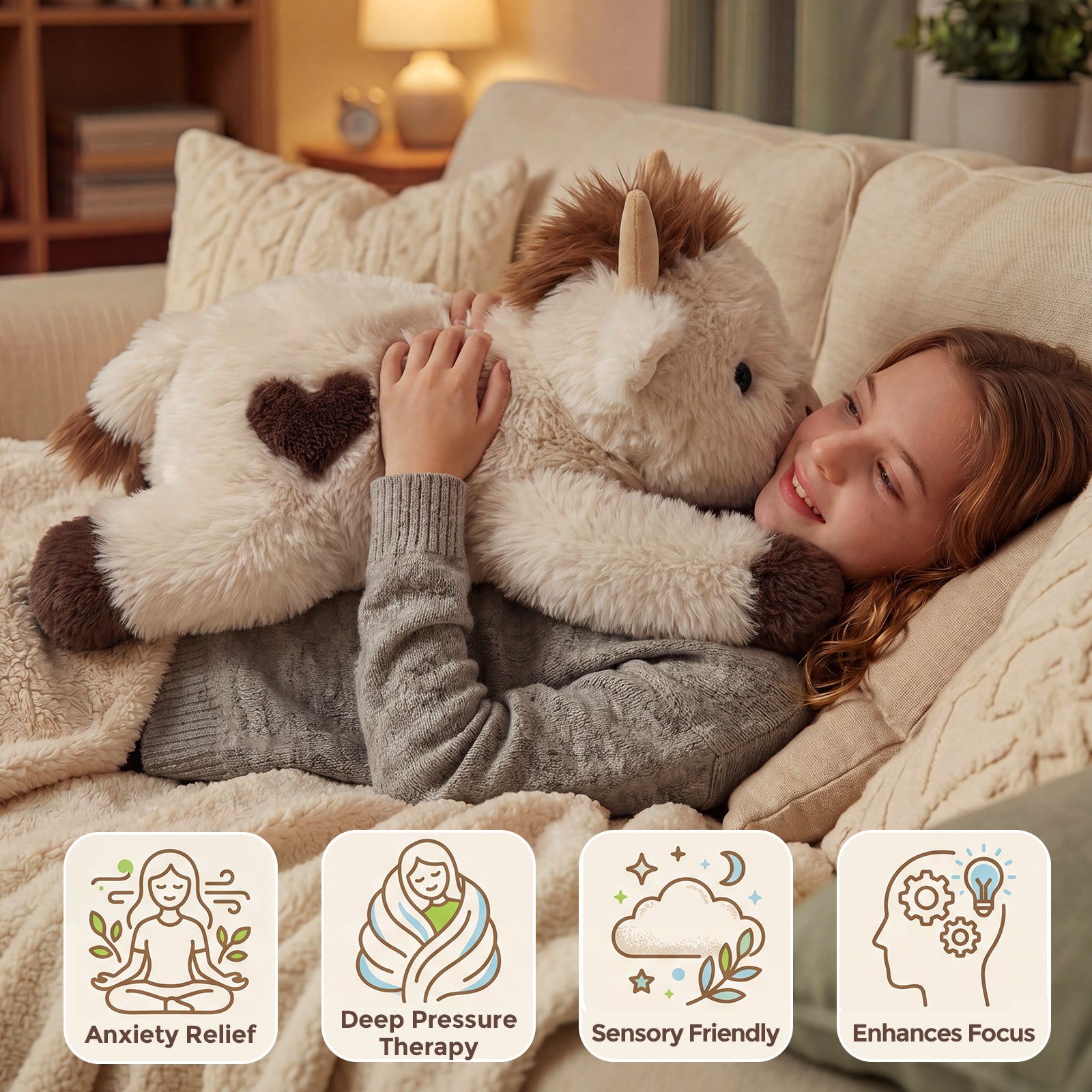 MeWaii® Brown Cow Fuzzy Long Haired Weighted Stuffed Animal
