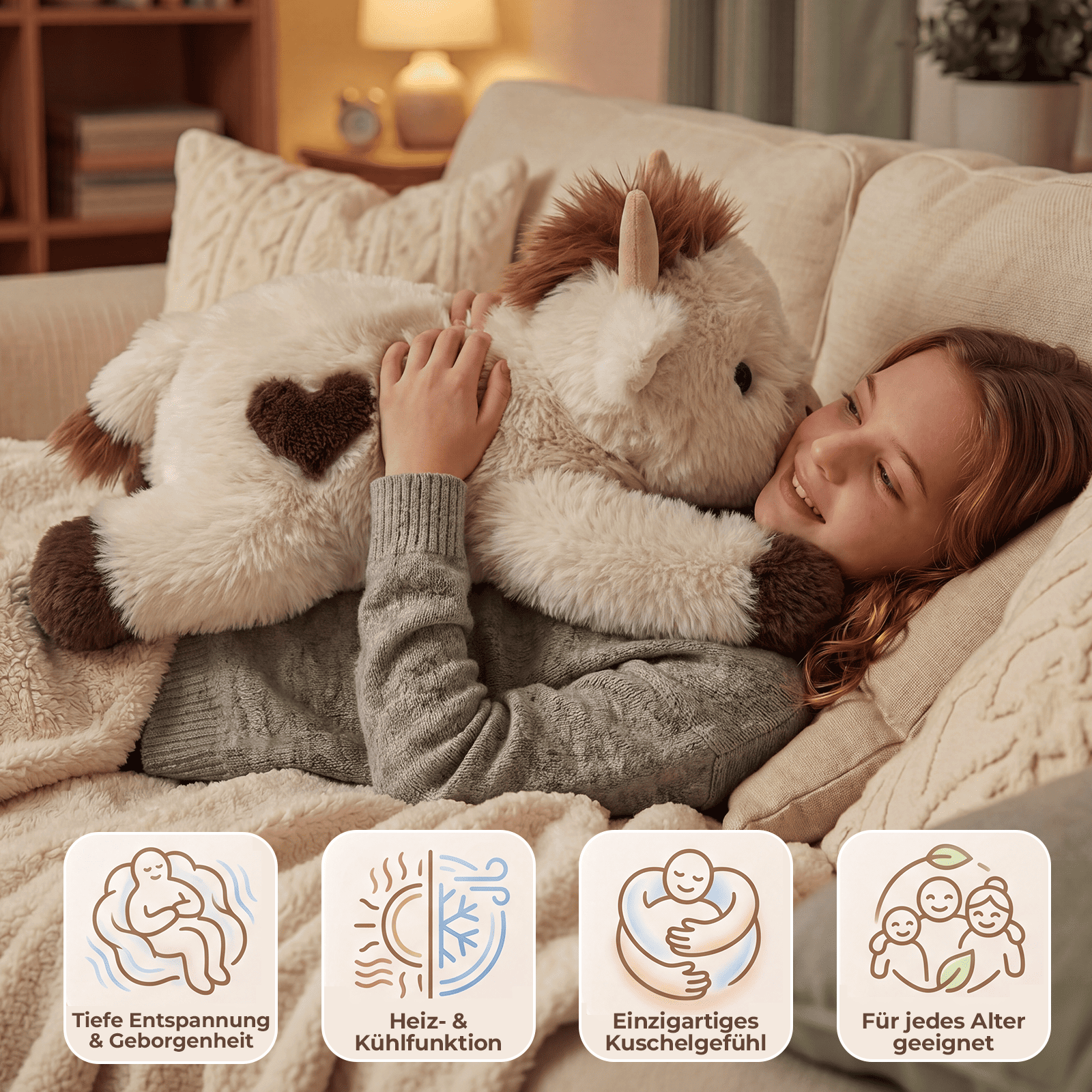 MeWaii® Beschwertes Kuh-Kuscheltier aus weichem Langhaarplüsch