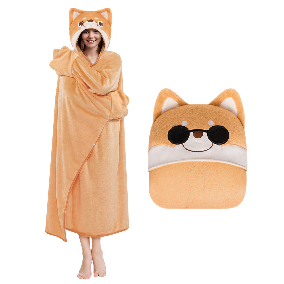 MeWaii Sunglasses Shiba Inu Wearable Blanket Hoodie Ultra Soft Oversized Cozy Blanket for Cozy Cuddles & Relaxing Moments