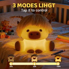 MeWaii® Highland Cow with Hair Silicone Squishy LED Night Light - Perfect Gift for Kids and Girls