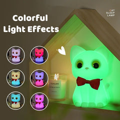 Squishy Silicone Bowtie Cat LED Night Light - Perfect Gift for Kids and Girls