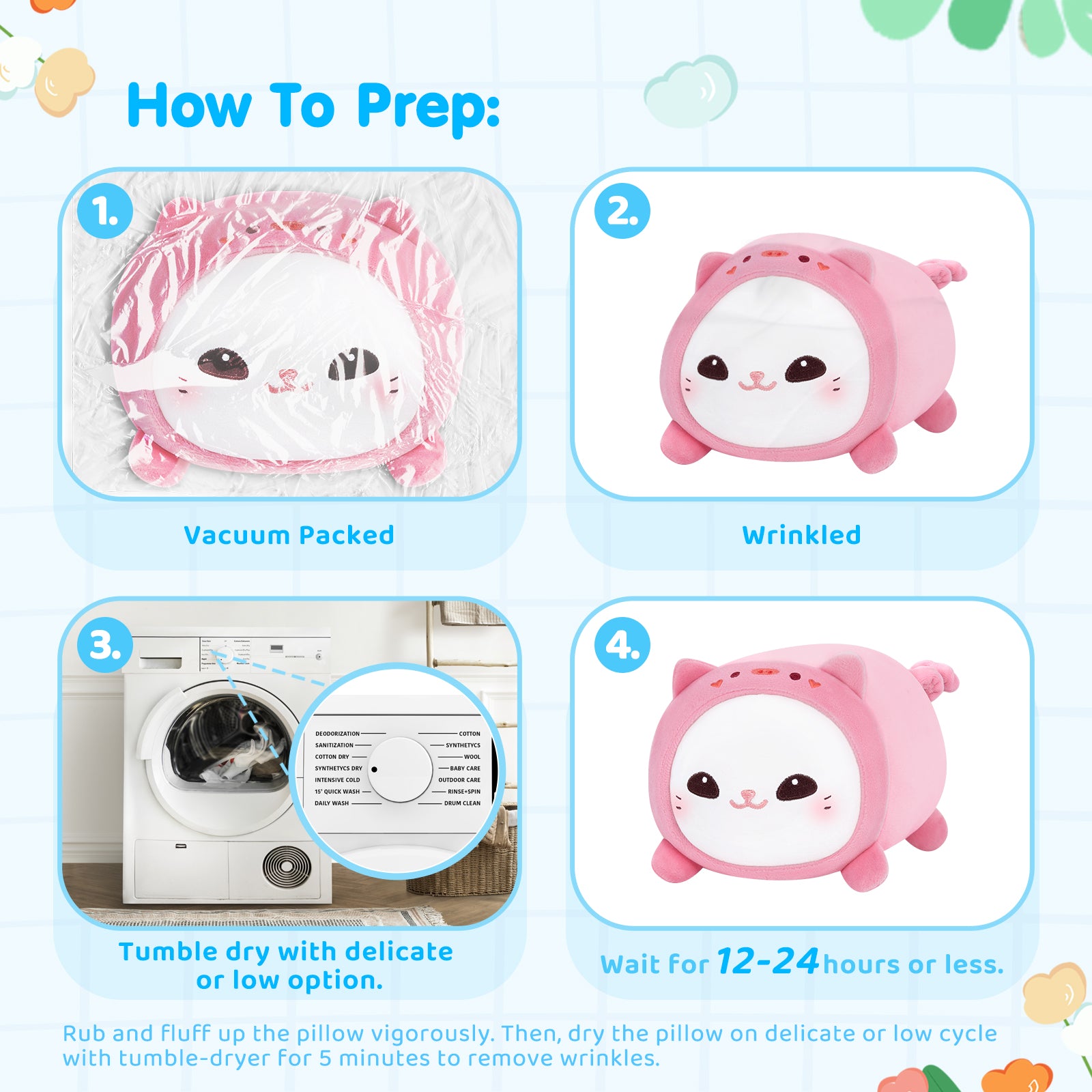 MeWaii® Fluffffy Family Pink Piggy Hood Cat Plush Stuffed Animal Kawaii Plush Pillow Squishy Toy