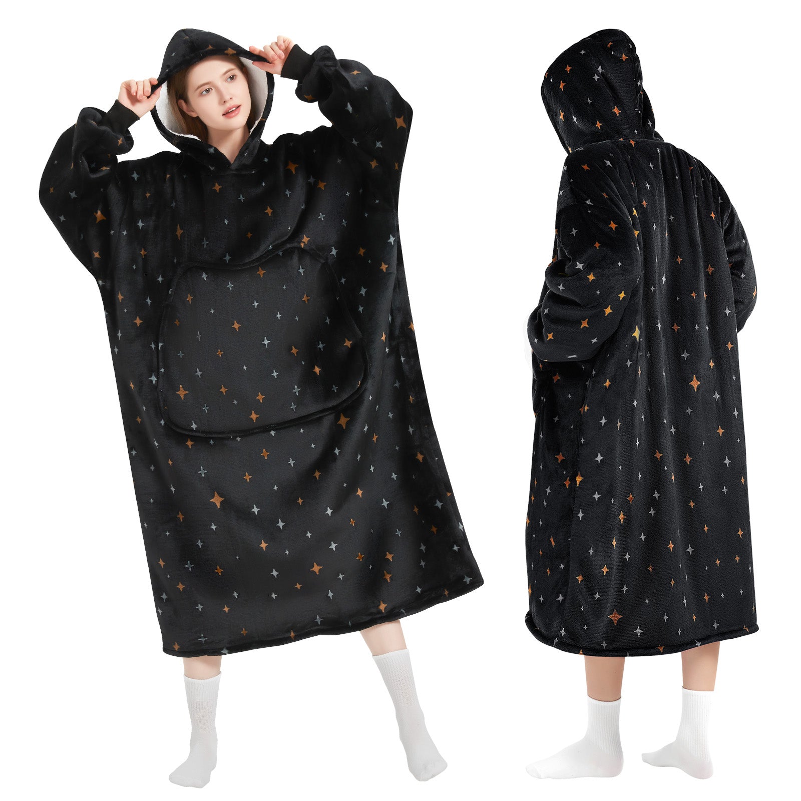 Mewaii® Starry Sky Wearable Blanket Hoodie Ultra Soft Cozy Flannel Hoodie Blanket with Pockets