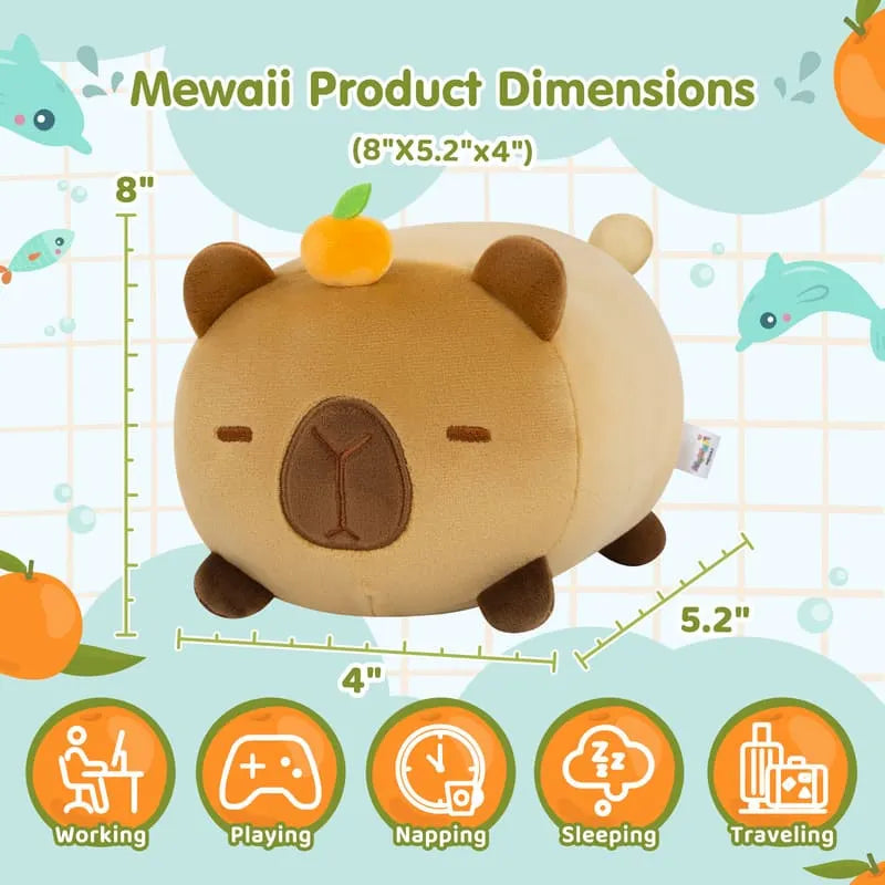 MeWaii® Fluffffy Family Tangerine Kawaii Capybara Plush Stuffed Animal Cute Plush Pillow Squishy Toy