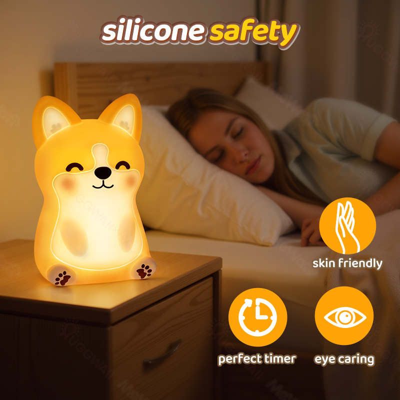 Corgi-Welpe, bezauberndes, matschiges LED-Nachtlicht aus Silikon – perfektes Geschenk für Kinder und Mädchen