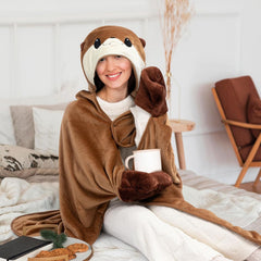 MeWaii® Ultimate Softness Otter Wearable Blanket Hoodie – Full Coverage with Easy Movement,Oversized Warm and Cozy Flannel, Gift for Adult