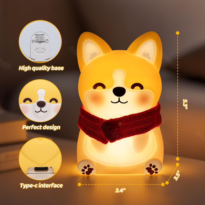 Corgi-Welpe, bezauberndes, matschiges LED-Nachtlicht aus Silikon – perfektes Geschenk für Kinder und Mädchen
