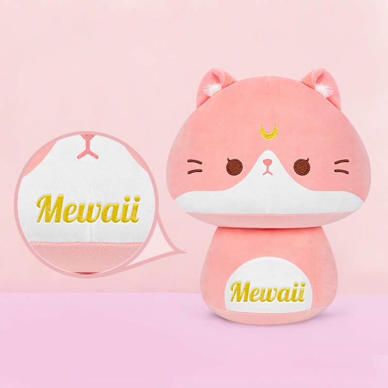 MeWaii® Mushroom Family Cat Pink Kawaii Plush Pillow Squish Toy