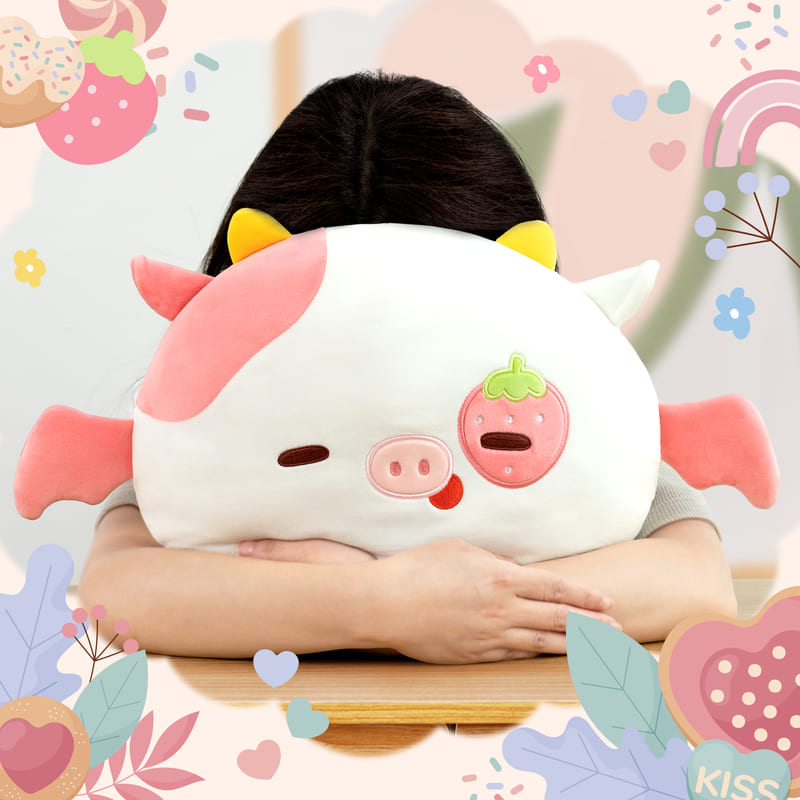MeWaii®  Throw Pillow Cushion Family Strawberry Cow Stuffed Animal Kawaii Plush Body Squishy Pillow