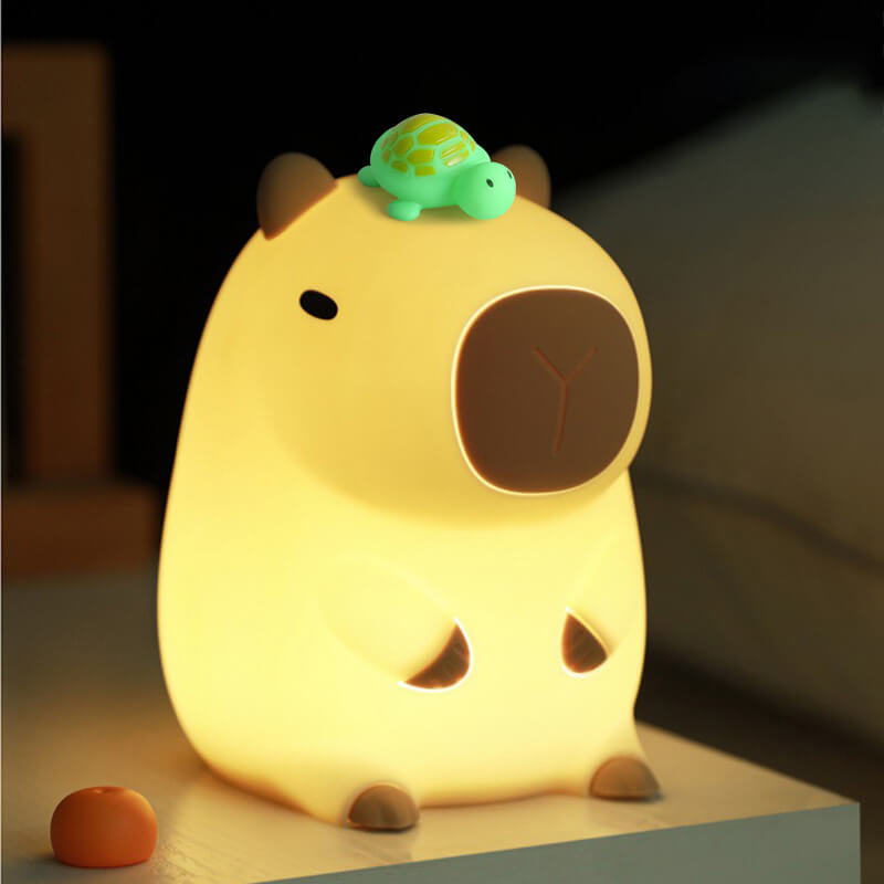 Squishy-Nachtlicht aus Silikon mit Blumen-Capybara-Motiv – perfektes Geschenk für Kinder und Mädchen