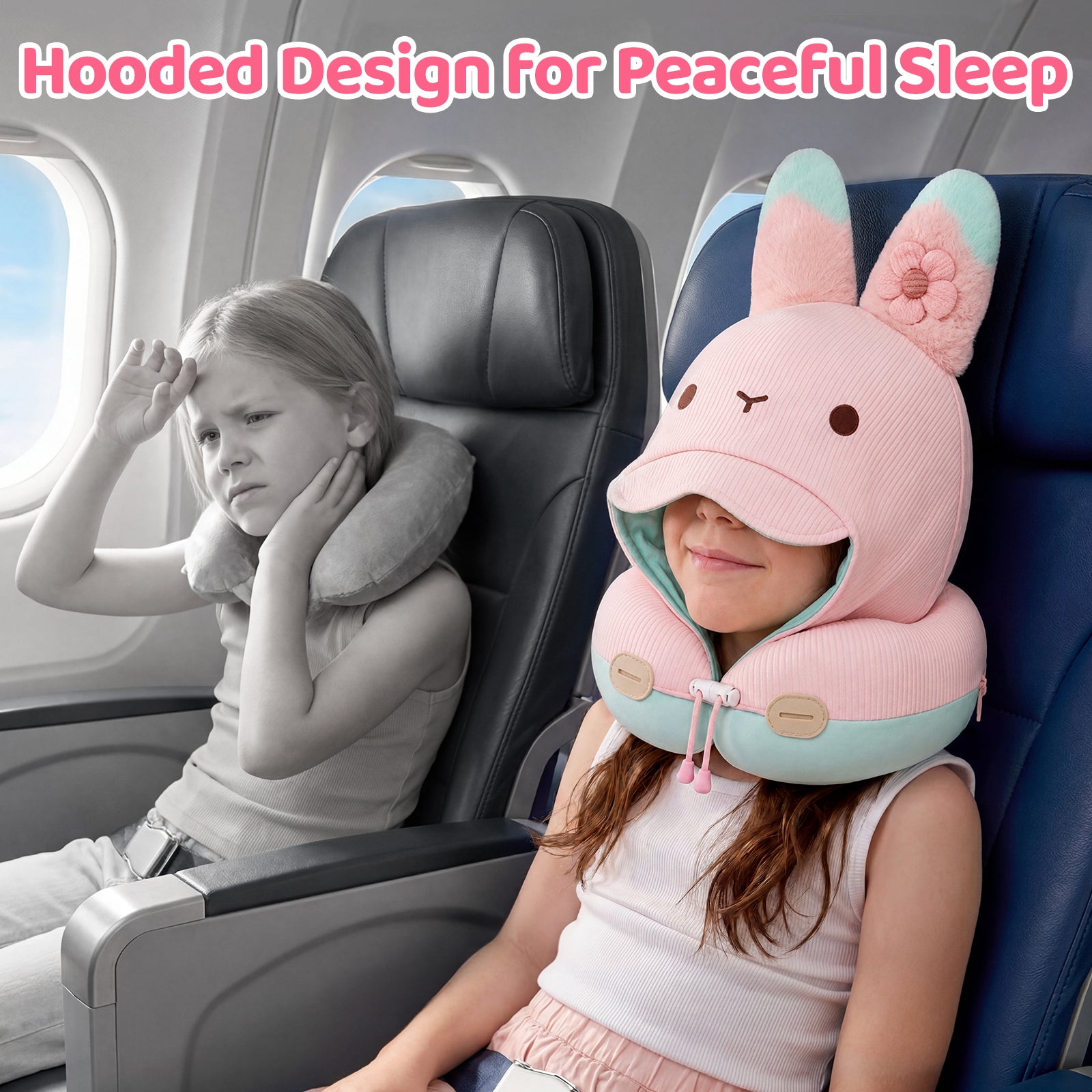 Mewaii® Rabbit Reversible Neck Pillow Double-Sided Kawaii Plush Travel Pillow Cute Bunny Pillow