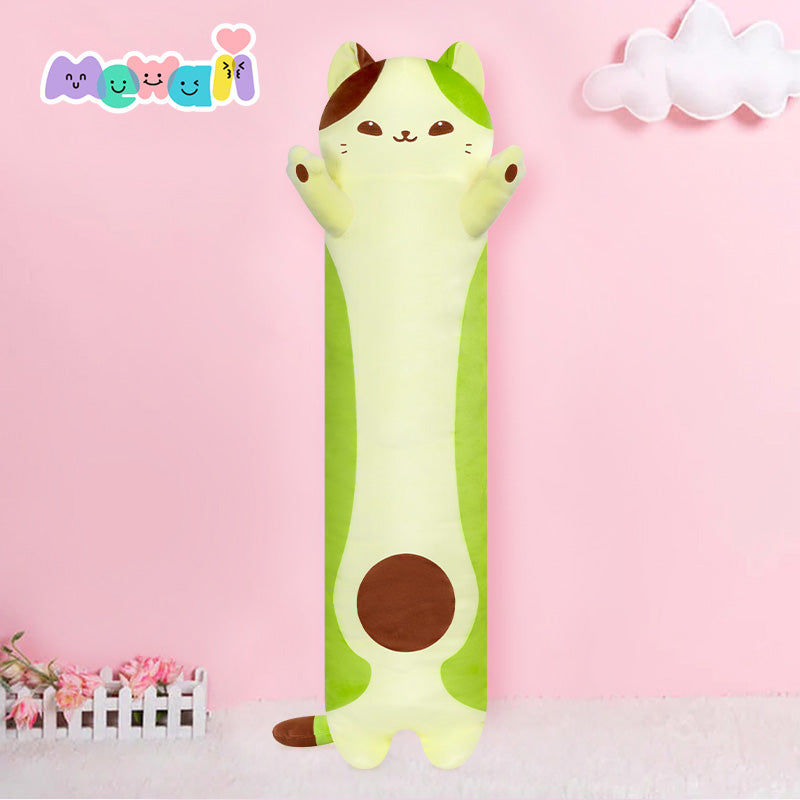 MeWaii® Loooong Family Original Design Giant Avocado Calico Cat Plush Long Stuffed Animal Kawaii Pillow Squishy Toy