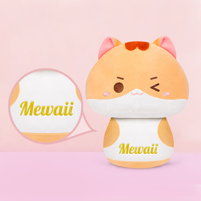 MeWaii® Mushroom Family Kitten Orange Kawaii Plush Pillow Squish Toy