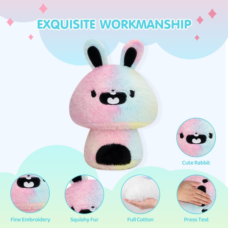 MeWaii® Mushroom Family Tie-Dye Bunny Rabbit Kawaii Plush Pillow Squish Toy