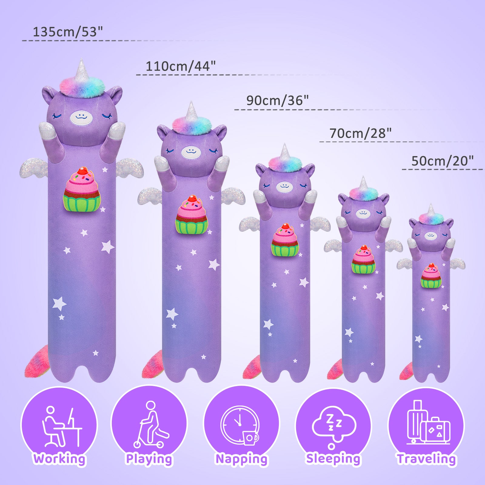 MeWaii® Loooong Family Original Design Tie-Dye Unicorn Plush Long Stuffed Animal Kawaii Plush Pillow Squishy Toy