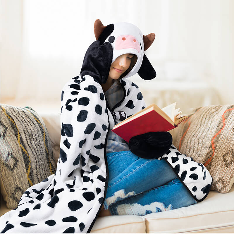MeWaii® Brindle Cow Wearable Blanket Hoodie Oversized Flannel Sweatshirt Blanket Warm & Cozy Hooded Blanket Gifts