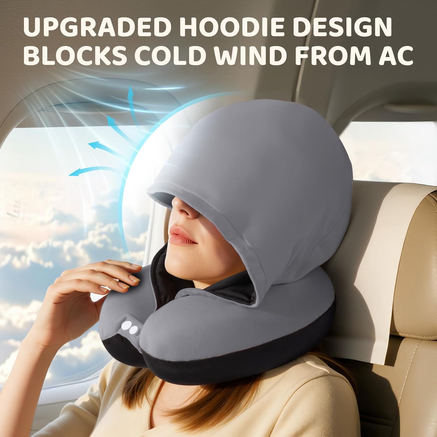 MeWaii® Black Cat Hooded Memory Foam Travel Pillow Cooling Double-Sided Neck Support for Flights & Everyday Comfort