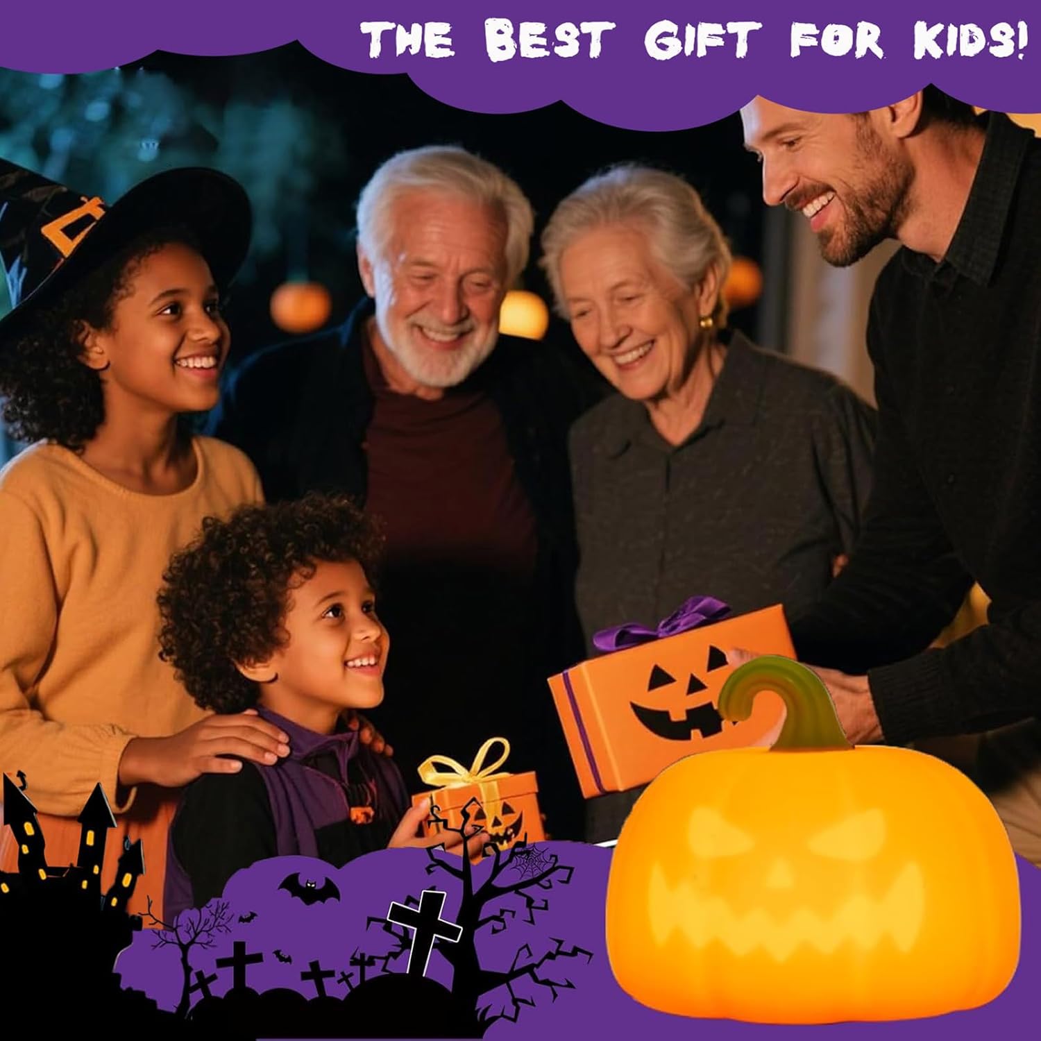 Colorful Pumpkin Silicone Squishy Night Light Halloween Decor Cute Demon Face Gift