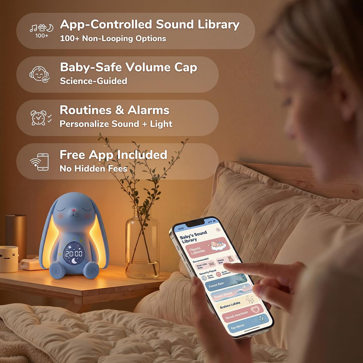Mewaii® Bunny Baby White Noise Machine – AI Cry Detection Sleep Trainer with Soothing Sounds & Night Light®