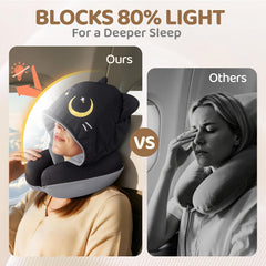 MeWaii® Black Cat Hooded Memory Foam Travel Pillow Cooling Double-Sided Neck Support for Flights & Everyday Comfort