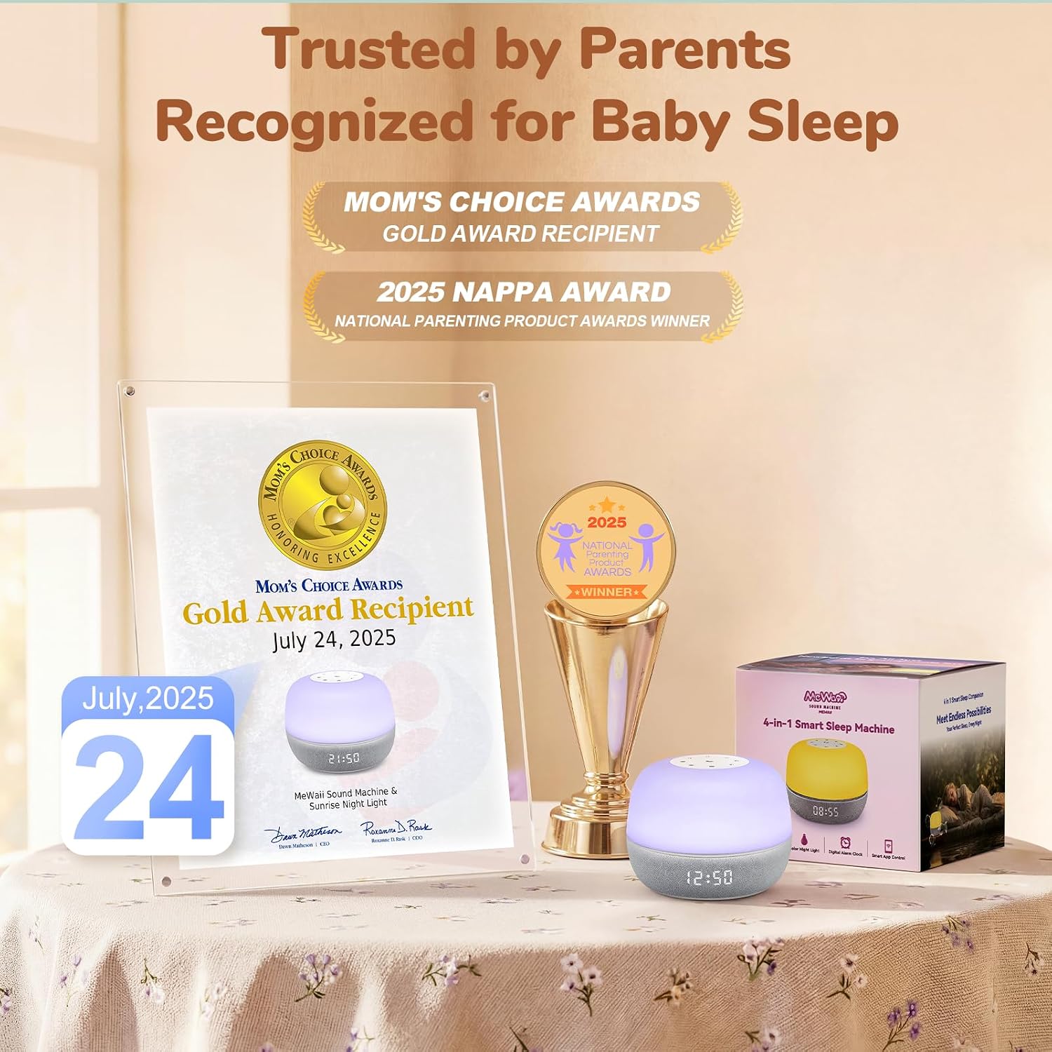 Mewaii® Smart White Noise Machine – Sunrise Alarm Clock with App Control, 360° RGB Night Light & Soothing Sounds