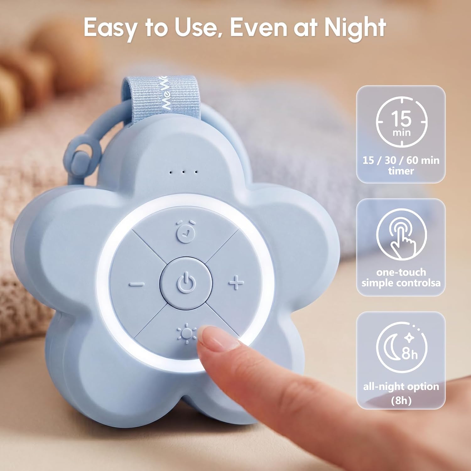 Mewaii® Portable Baby White Noise Machine – Rechargeable Sleep Sound Machine with Night Light & Soothing Sounds
