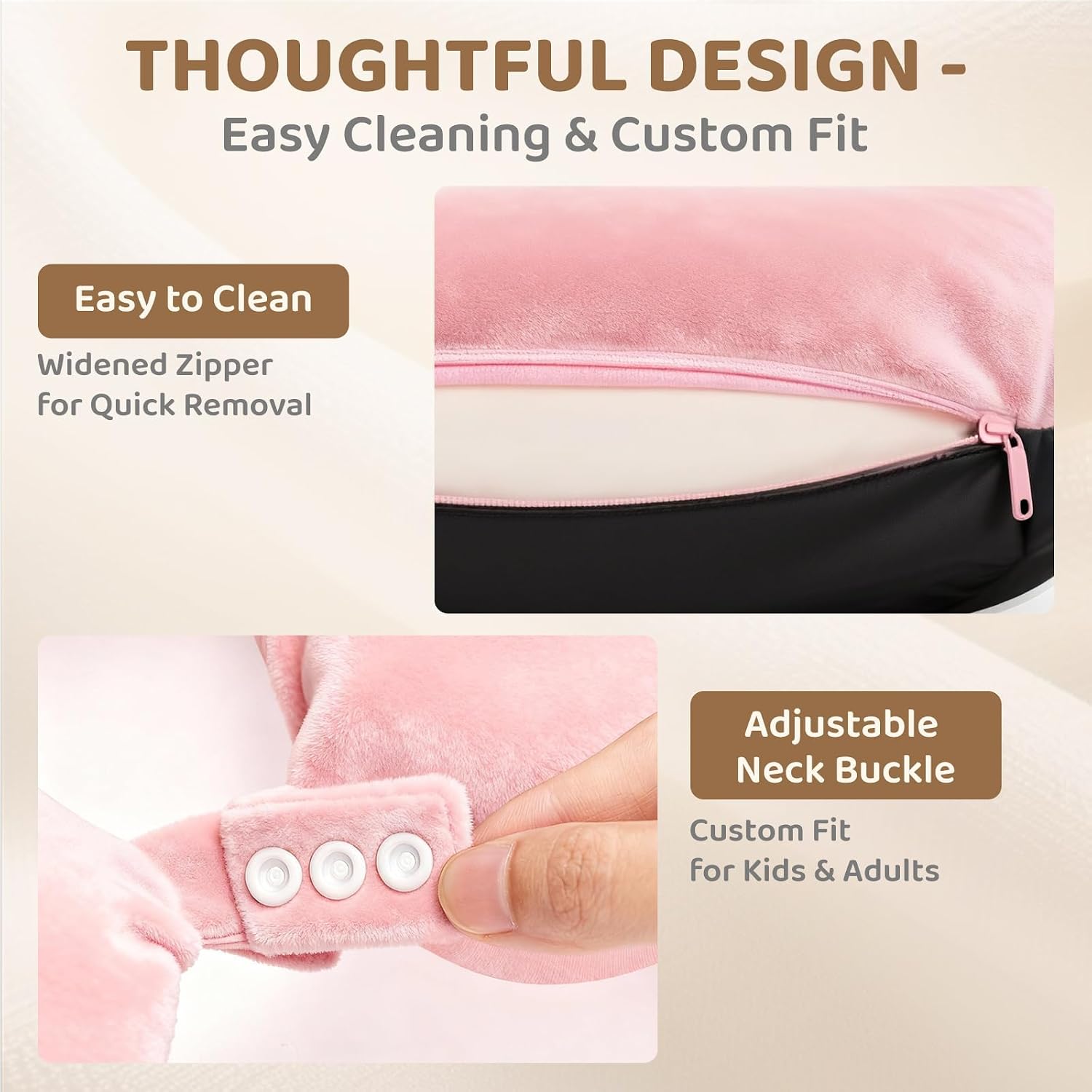 MeWaii® Pink Cat Hooded Memory Foam Travel Pillow Cooling Double-Sided Neck Support for Flights & Everyday Comfort