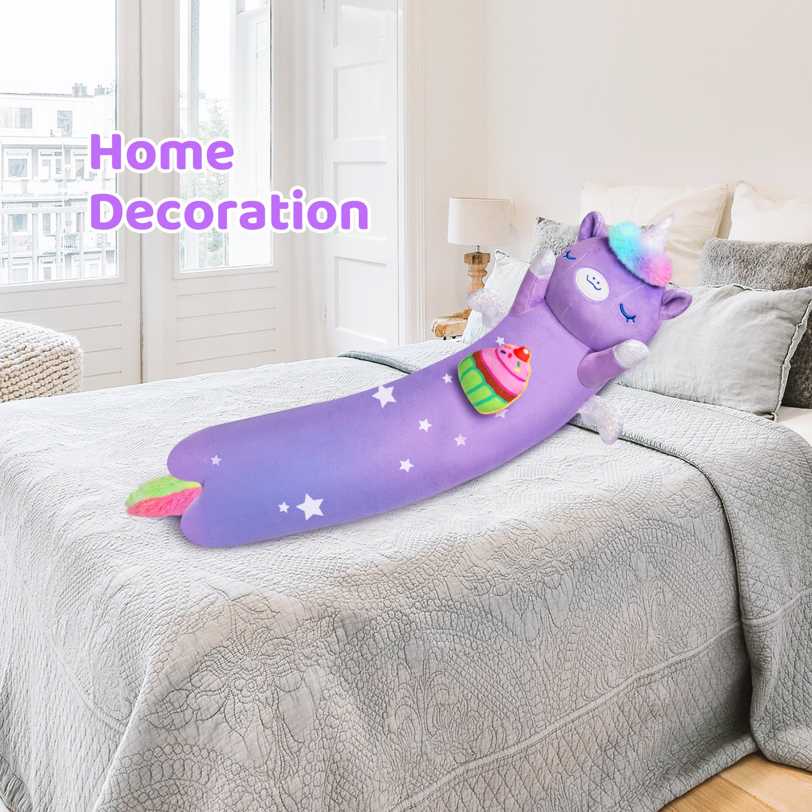 MeWaii® Loooong Family Original Design Tie-Dye Unicorn Plush Long Stuffed Animal Kawaii Plush Pillow Squishy Toy