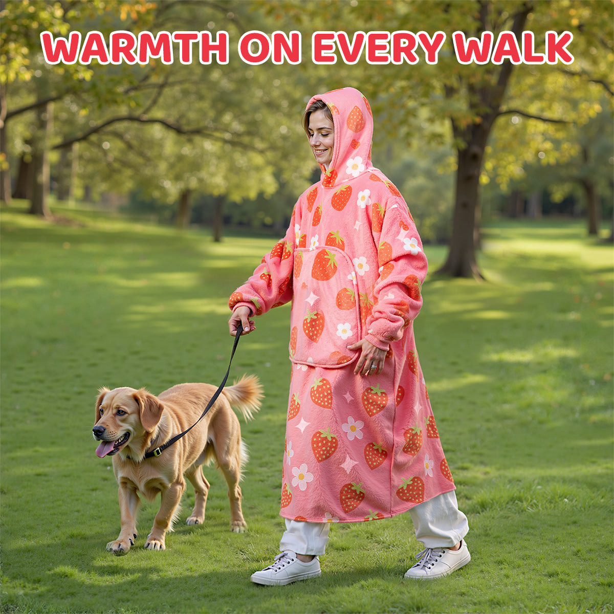 Mewaii® Strawberry Wearable Blanket Hoodie Ultra Soft Cozy Flannel Hoodie Blanket with Pockets