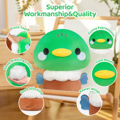 MeWaii® Mushroom Family Green Duck Stuffed Animal Kawaii Plush Pillow Squishy Toy