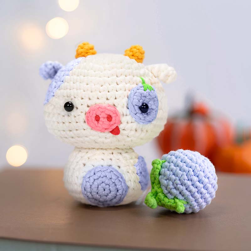 MeWaii® Crochet Blueberry Cow Crochet Kit for Beginners with Easy Peasy Yarn