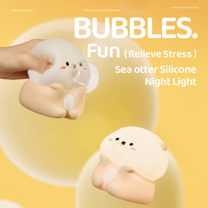 MeWaii® Otter Bubble Blowing Baby Squishy Silicone Night Light Soft Glow Adorable Funny Perfect for Gift