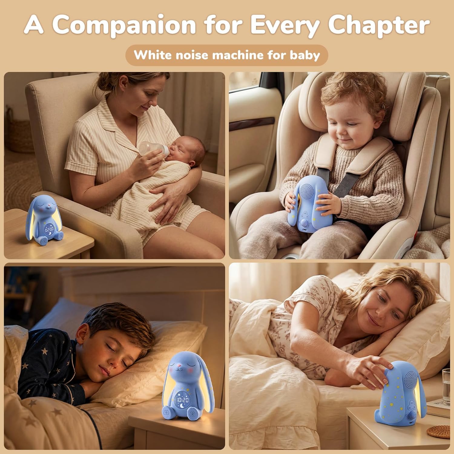 Mewaii® Bunny Baby White Noise Machine – AI Cry Detection Sleep Trainer with Soothing Sounds & Night Light®