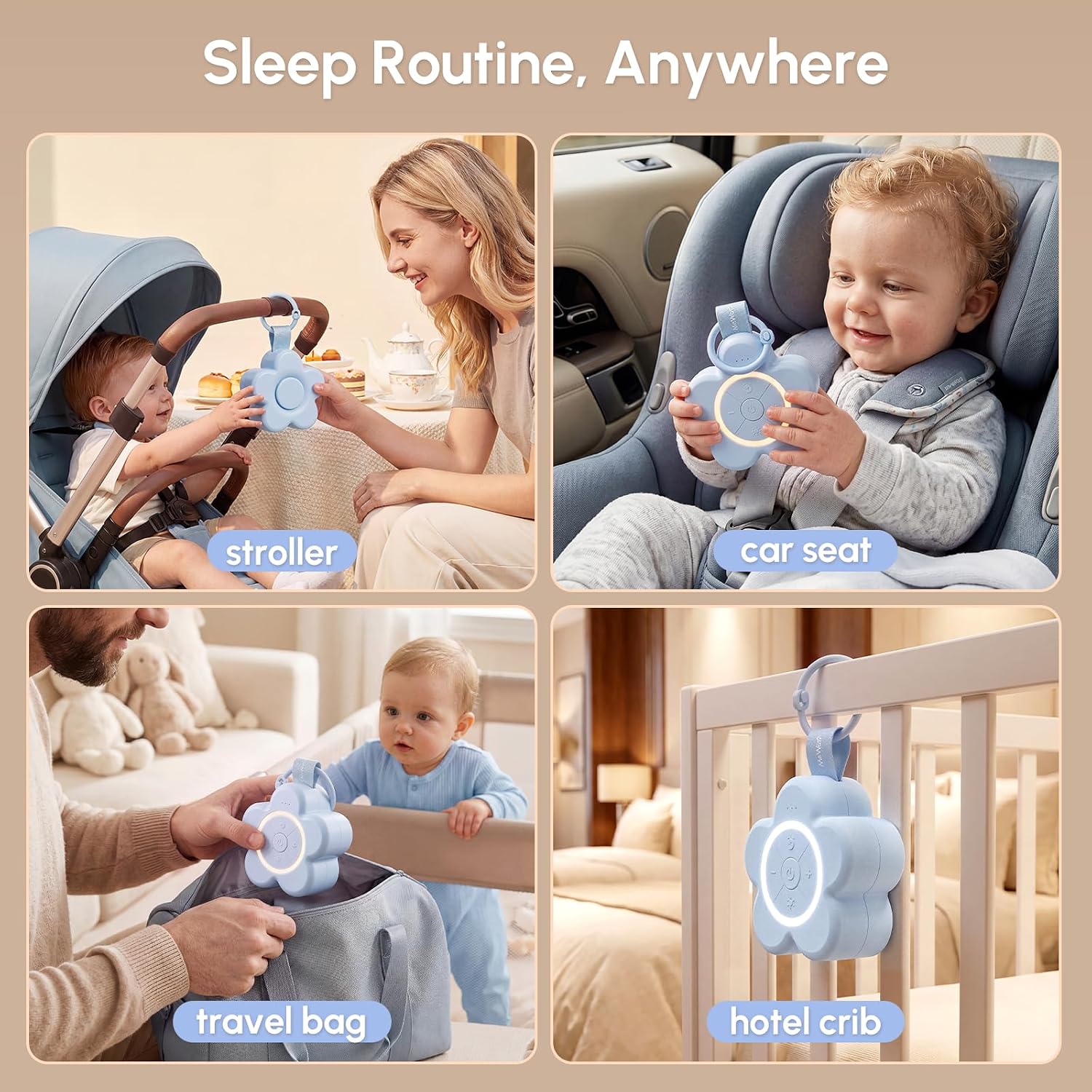 Mewaii® Portable Baby White Noise Machine – Rechargeable Sleep Sound Machine with Night Light & Soothing Sounds