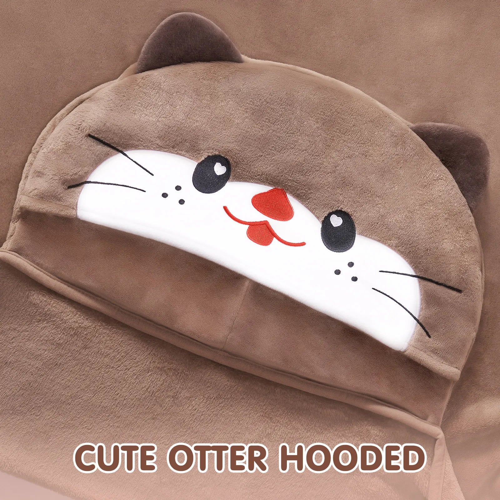 MeWaii® Spade-Nosed Gray Otter Wearable Blanket Hoodie Oversized Plush Sweatshirt Blanket Warm & Cozy Hooded Blanket Gifts