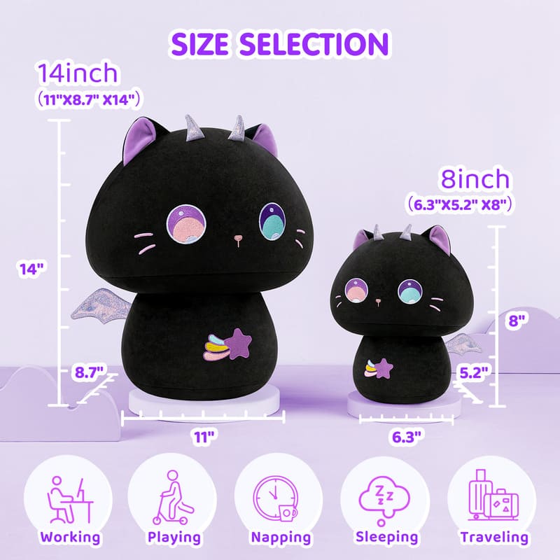 MeWaii® Mushroom Family Purple Magic Cat Kawaii Plush Pillow Squish Toy