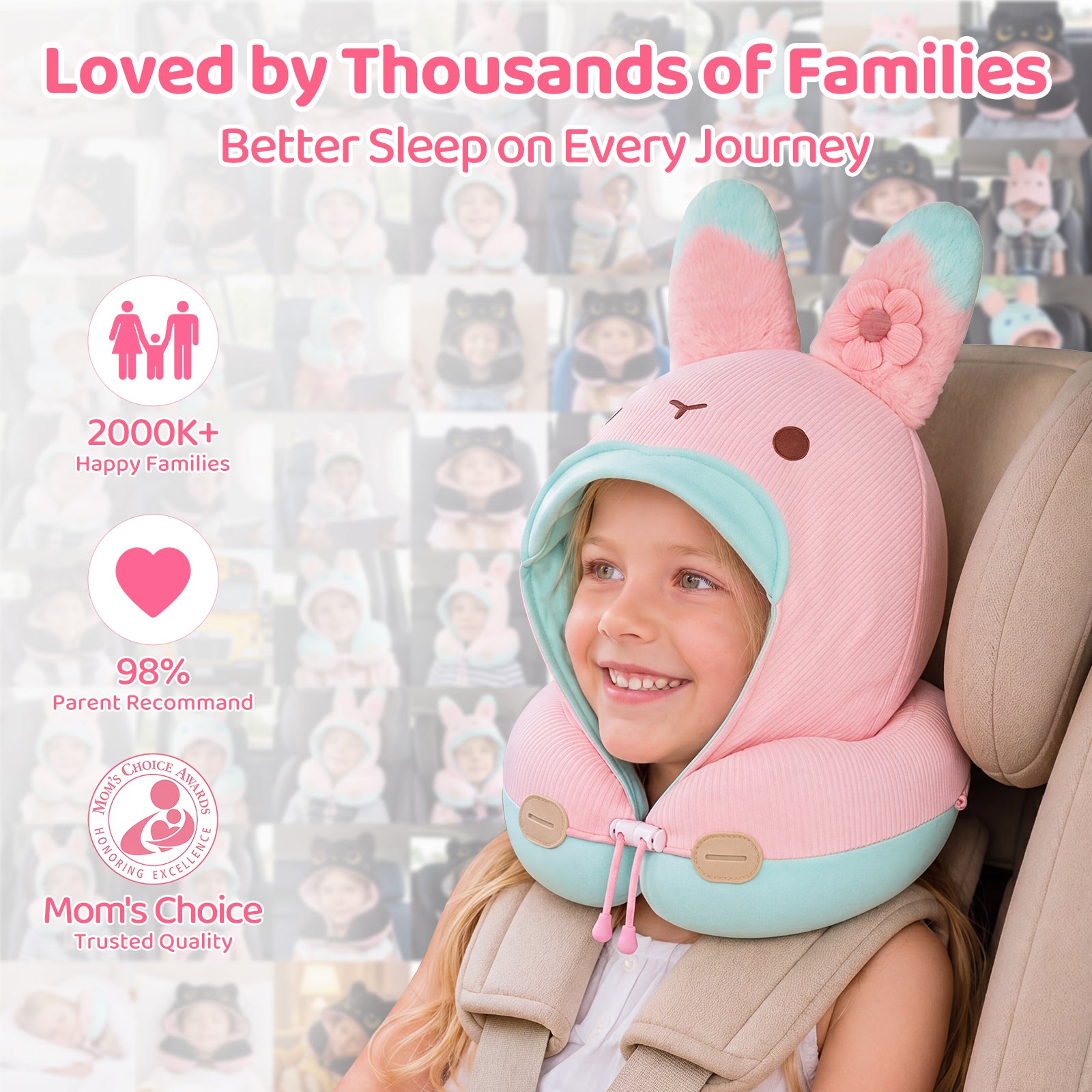 Mewaii® Rabbit Reversible Neck Pillow Double-Sided Kawaii Plush Travel Pillow Cute Bunny Pillow