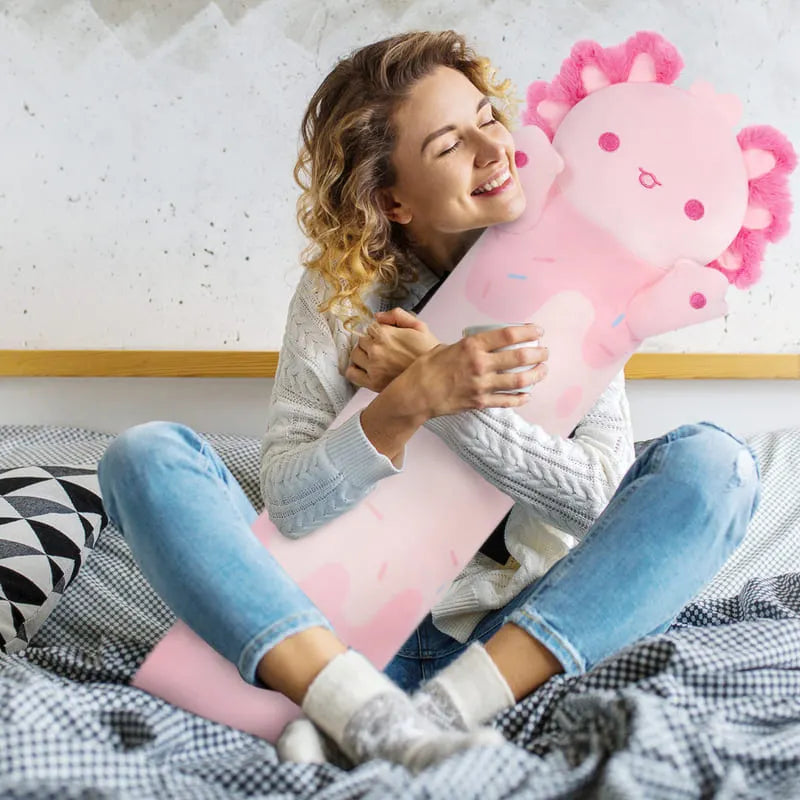 MeWaii® Loooong Family Original Design Giant Pink Hanalotl/Axolotl Stuffed Animal Kawaii Long Plush Pillow Squishy Toy