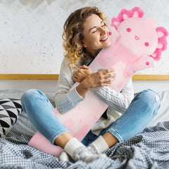 MeWaii® Loooong Family Original Design Giant Pink Hanalotl/Axolotl Stuffed Animal Kawaii Long Plush Pillow Squishy Toy