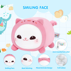 MeWaii® Fluffffy Family Pink Piggy Hood Cat Plush Stuffed Animal Kawaii Plush Pillow Squishy Toy