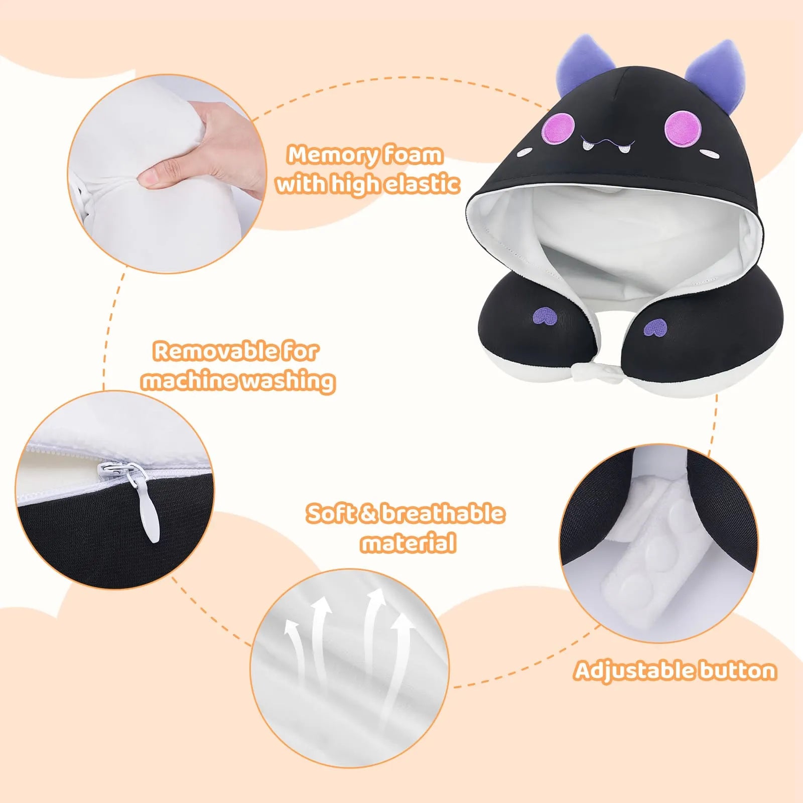MeWaii® Flip Pillow Black White Bat Reversible Throw Pillow Neck Pillow Kawaii Plush Pillow Squish Toy