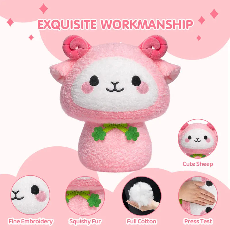MeWaii® Mushroom Family Pink Sheep Kawaii Plush Pillow Squish Toy