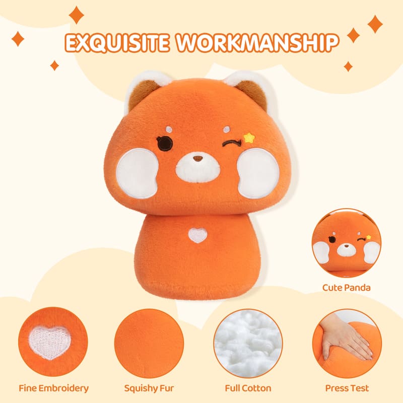 MeWaii® Mushroom Family Red Panda Kawaii Plush Pillow Squish Toy