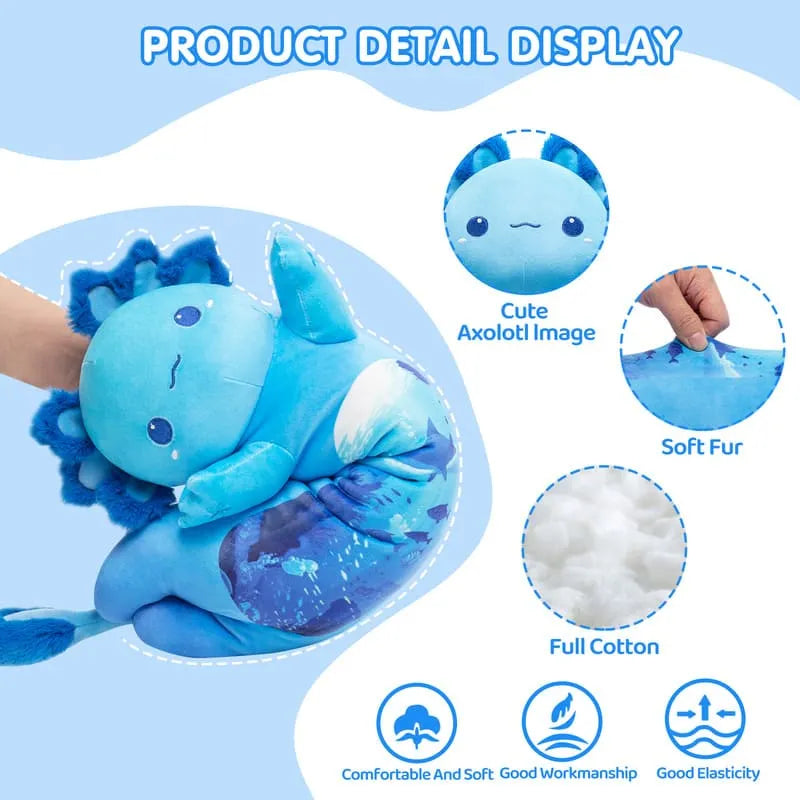 MeWaii® Loooong Family Original Design Blue Ocean Axolotl Plush Long Stuffed Animal Kawaii Plush Pillow Squishy Toy