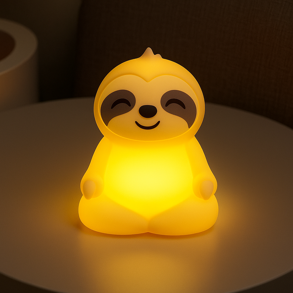 Meditierendes Faultier, matschig, Silikon, ruhiges Glühen, Nachtlicht, sitzende Pose, Lampe, perfektes Geschenk
