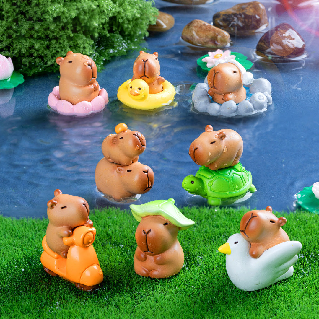 Over 5+ Pcs Miniature Capybara Figurines Cute Set Squishy Silicone Night Light DIY Desk Collection Resin