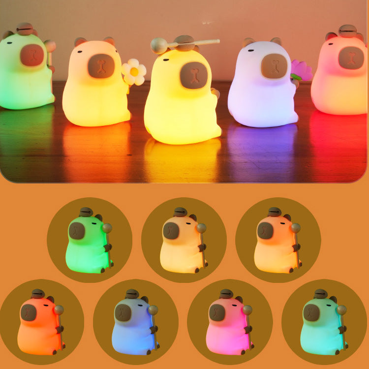 Squishy-Nachtlicht aus Silikon mit Blumen-Capybara-Motiv – perfektes Geschenk für Kinder und Mädchen