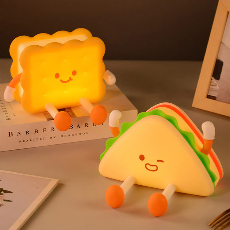 Afternoon Tea Silicone Squishy Night Light Set Cute Bread Biscuit Sandwich Lamp Food Series Gift Decor