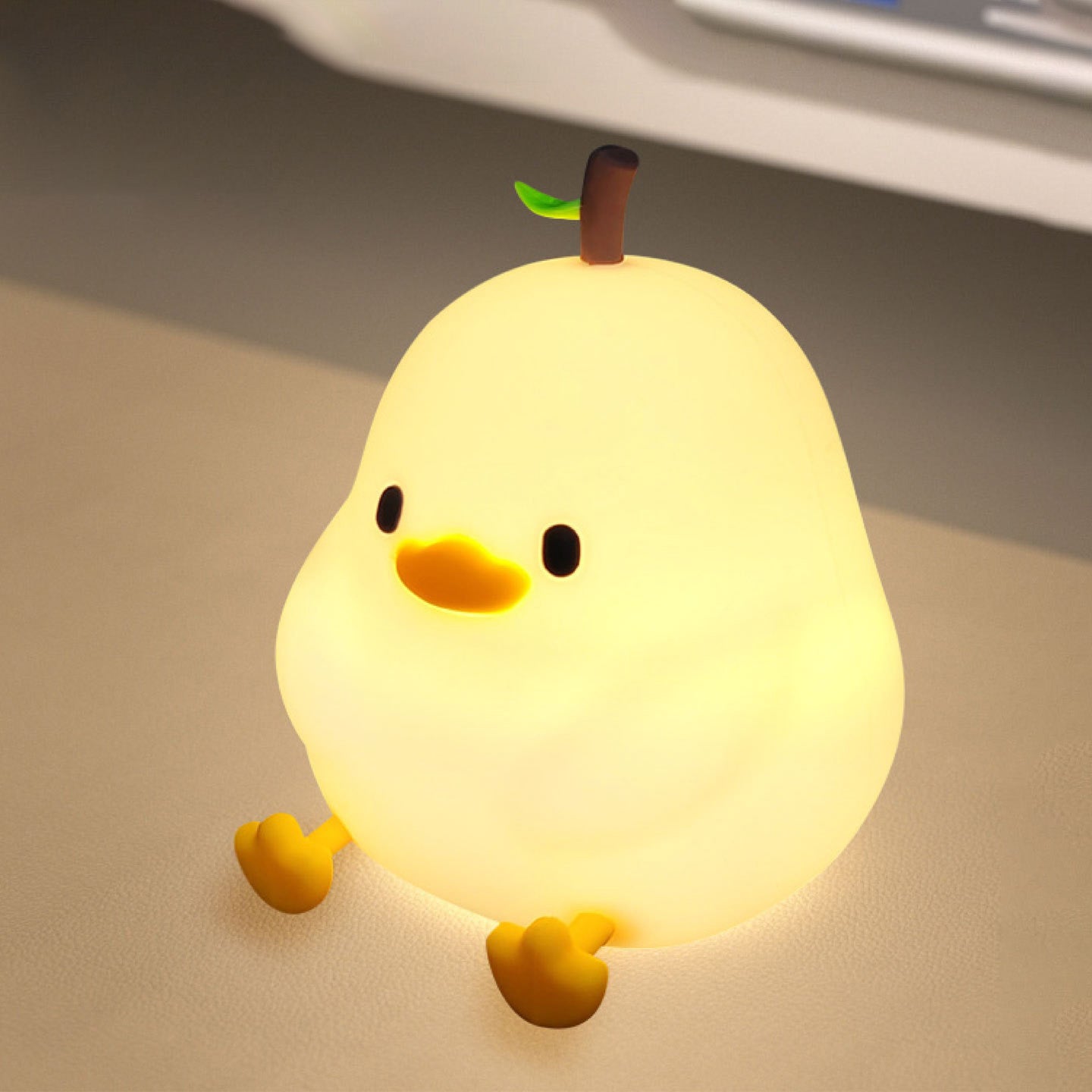 Pear-Shaped Duck Silicone Squishy Night Light Leaf Top Animal Lamp Perfect Gift