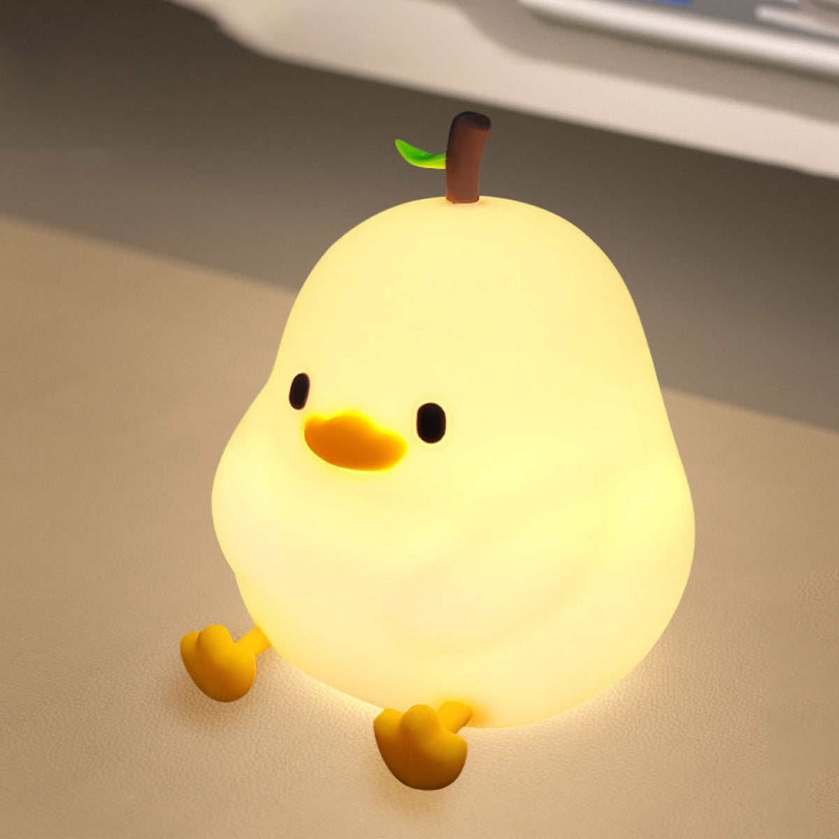 Pear-Shaped Duck Silicone Squishy Night Light Leaf Top Animal Lamp Perfect Gift
